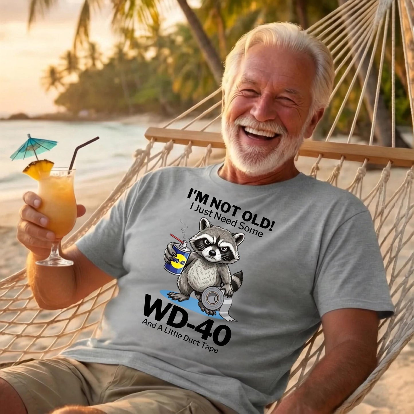 Funny Raccoon T-Shirt, I'm Not Old I Just Need Some WD-40 and Duct Tape, Garage Humor Shirt, Mechanic Gift, Aging Joke Tee for Adults