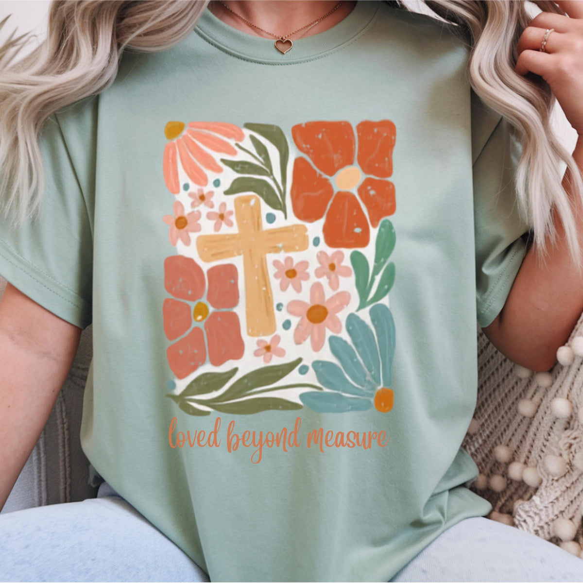 Loved Beyond Measure Sweatshirt, Floral Cross Crewneck, Christian Faith Gift, Inspirational Religious Pullover, Unisex Cozy Top Gift