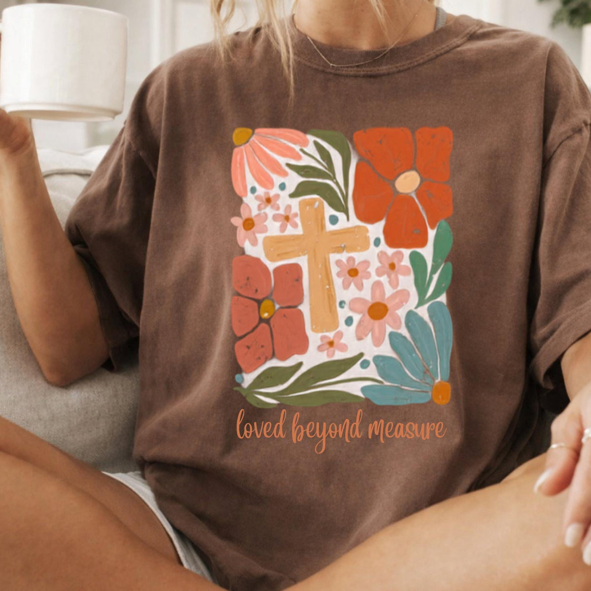 Loved Beyond Measure Sweatshirt, Floral Cross Crewneck, Christian Faith Gift, Inspirational Religious Pullover, Unisex Cozy Top Gift