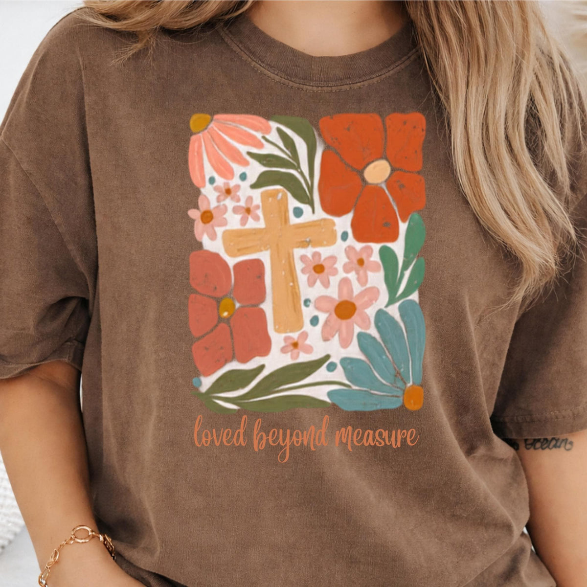 Loved Beyond Measure Sweatshirt, Floral Cross Crewneck, Christian Faith Gift, Inspirational Religious Pullover, Unisex Cozy Top Gift
