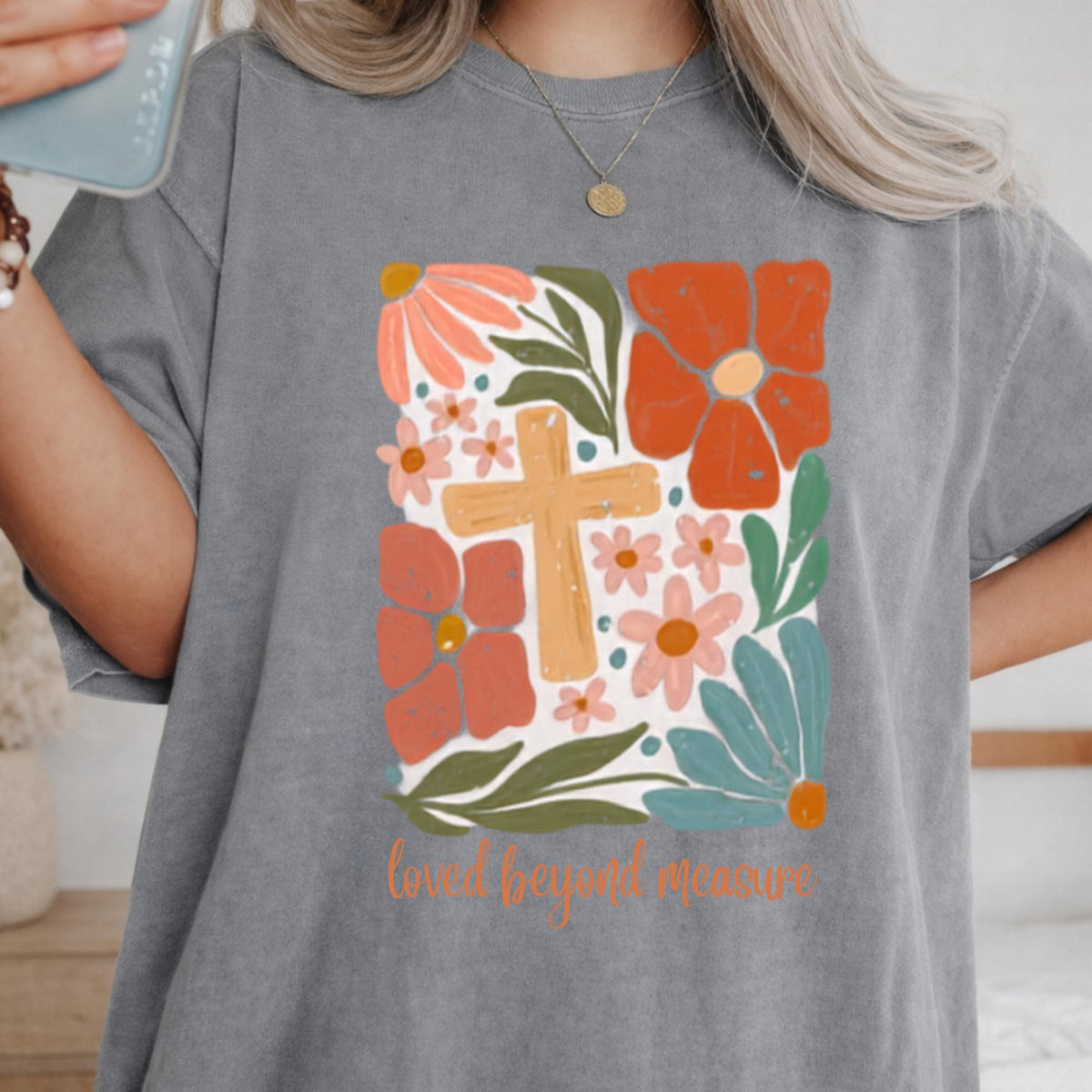 Loved Beyond Measure Sweatshirt, Floral Cross Crewneck, Christian Faith Gift, Inspirational Religious Pullover, Unisex Cozy Top Gift