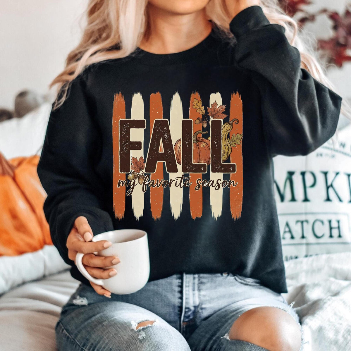 Fall My Favorite Season Sweatshirt, Autumn Harvest Crewneck, Rustic Pumpkin Sweater
