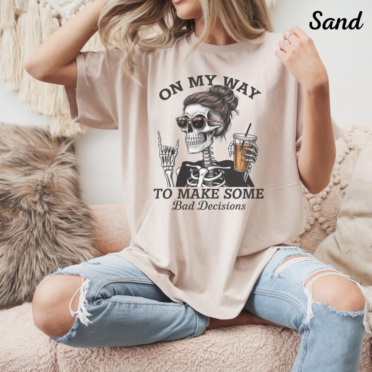 Funny Skeleton Bad Decisions Shirt, On My Way Graphic Tee, Sarcastic Skull Shirt, Alternative Halloween Gift, Unisex Heavy Cotton Tee
