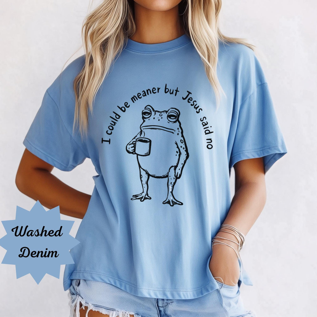 Funny Christian Frog Sweatshirt, I Could Be Meaner But Jesus Said No, Cute Faith Humor Crewneck, Religious Gift for Christian Women and Men