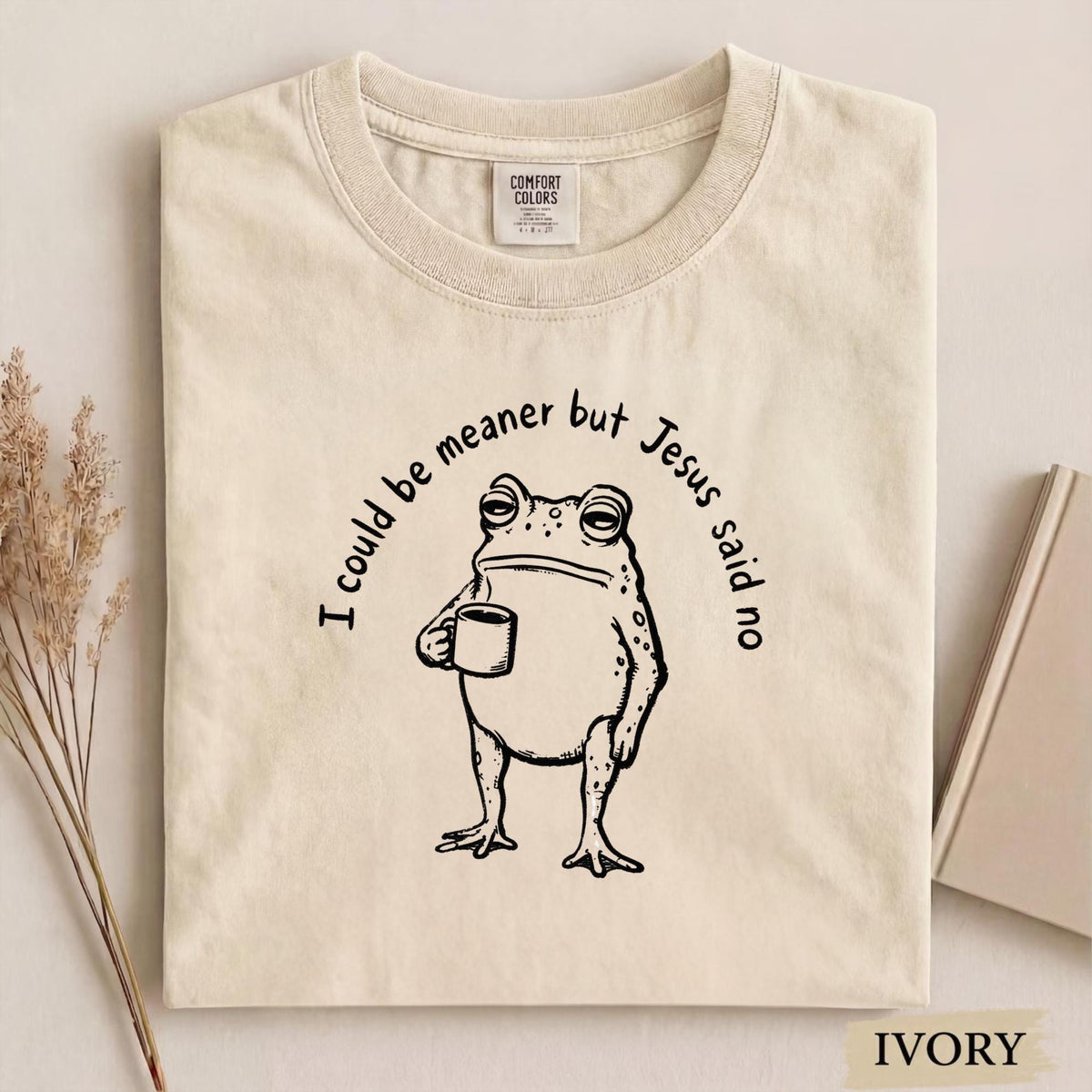 Funny Christian Frog Sweatshirt, I Could Be Meaner But Jesus Said No, Cute Faith Humor Crewneck, Religious Gift for Christian Women and Men