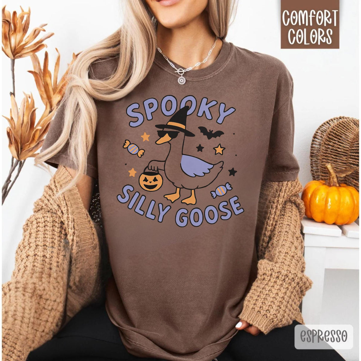 Spooky Silly Goose T Shirt, Halloween Goose Sweatshirt, Funny Witch Hat Duck Tee, Cute Halloween Hoodie, Autumn Outfit Gift Idea Bundle