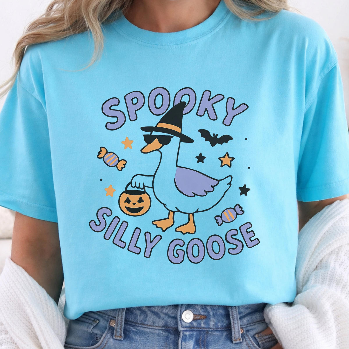 Spooky Silly Goose T Shirt, Halloween Goose Sweatshirt, Funny Witch Hat Duck Tee, Cute Halloween Hoodie, Autumn Outfit Gift Idea Bundle