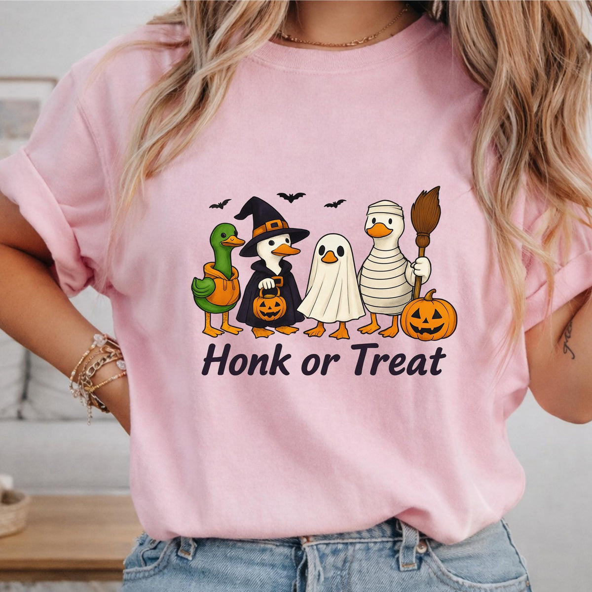 Honk or Treat Duck Halloween Sweatshirt, Funny Ghost Duck T Shirt Crewneck, Witch Pumpkin Costume, Spooky Fall Gift for Duck Lovers Adults