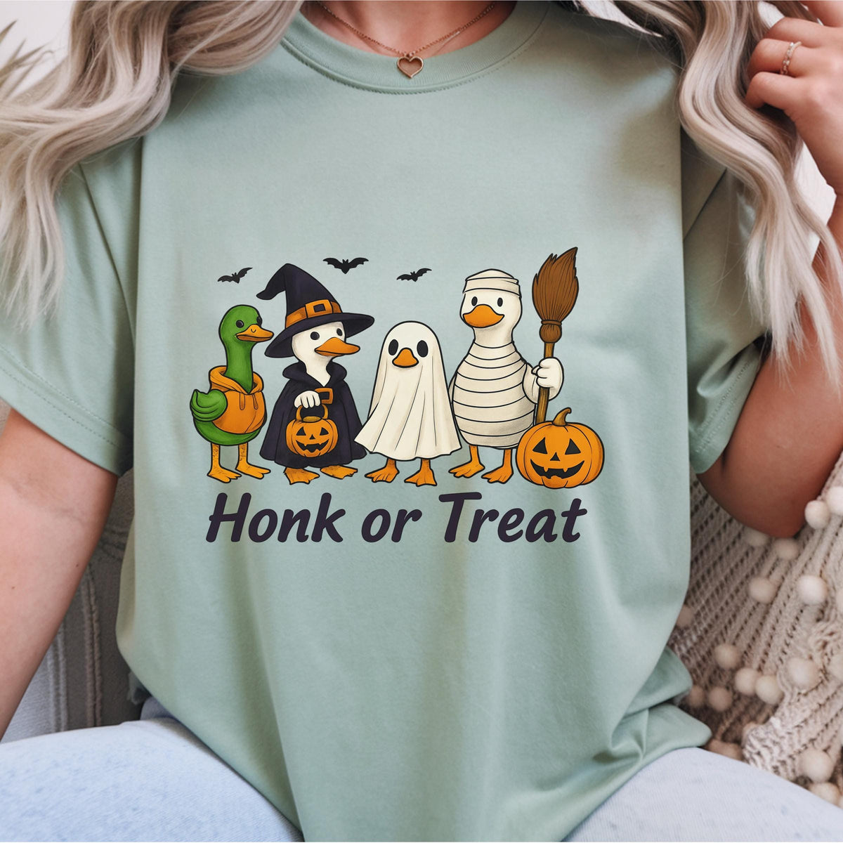 Honk or Treat Duck Halloween Sweatshirt, Funny Ghost Duck T Shirt Crewneck, Witch Pumpkin Costume, Spooky Fall Gift for Duck Lovers Adults