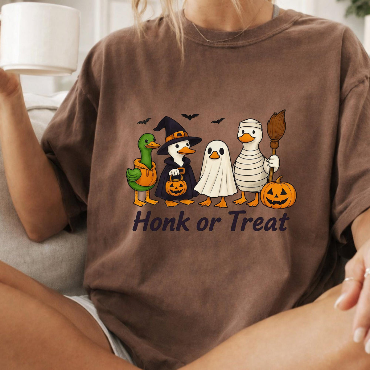 Honk or Treat Duck Halloween Sweatshirt, Funny Ghost Duck T Shirt Crewneck, Witch Pumpkin Costume, Spooky Fall Gift for Duck Lovers Adults