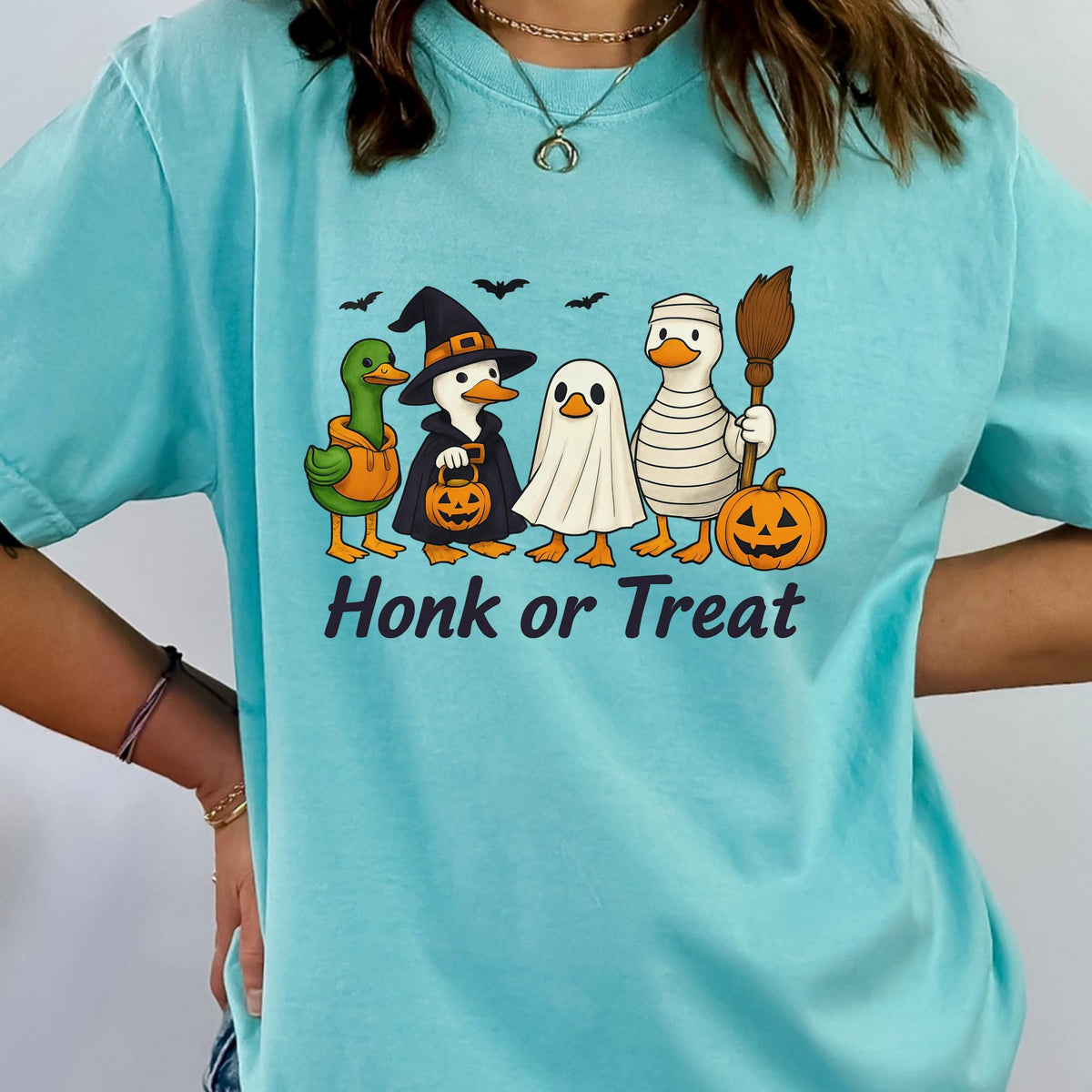 Honk or Treat Duck Halloween Sweatshirt, Funny Ghost Duck T Shirt Crewneck, Witch Pumpkin Costume, Spooky Fall Gift for Duck Lovers Adults