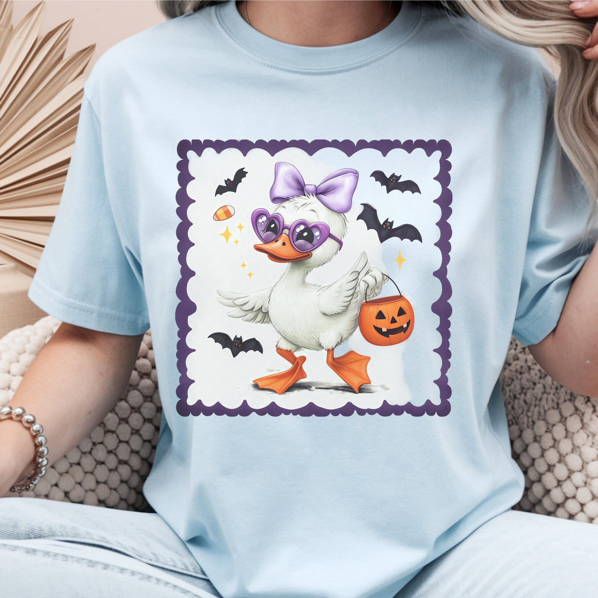 Halloween Duck Sweatshirt, Cute Bat Costume Crewneck, Purple Bow Duckling Shirt, Spooky Trick or Treat Fall Pullover Gift Idea 2025