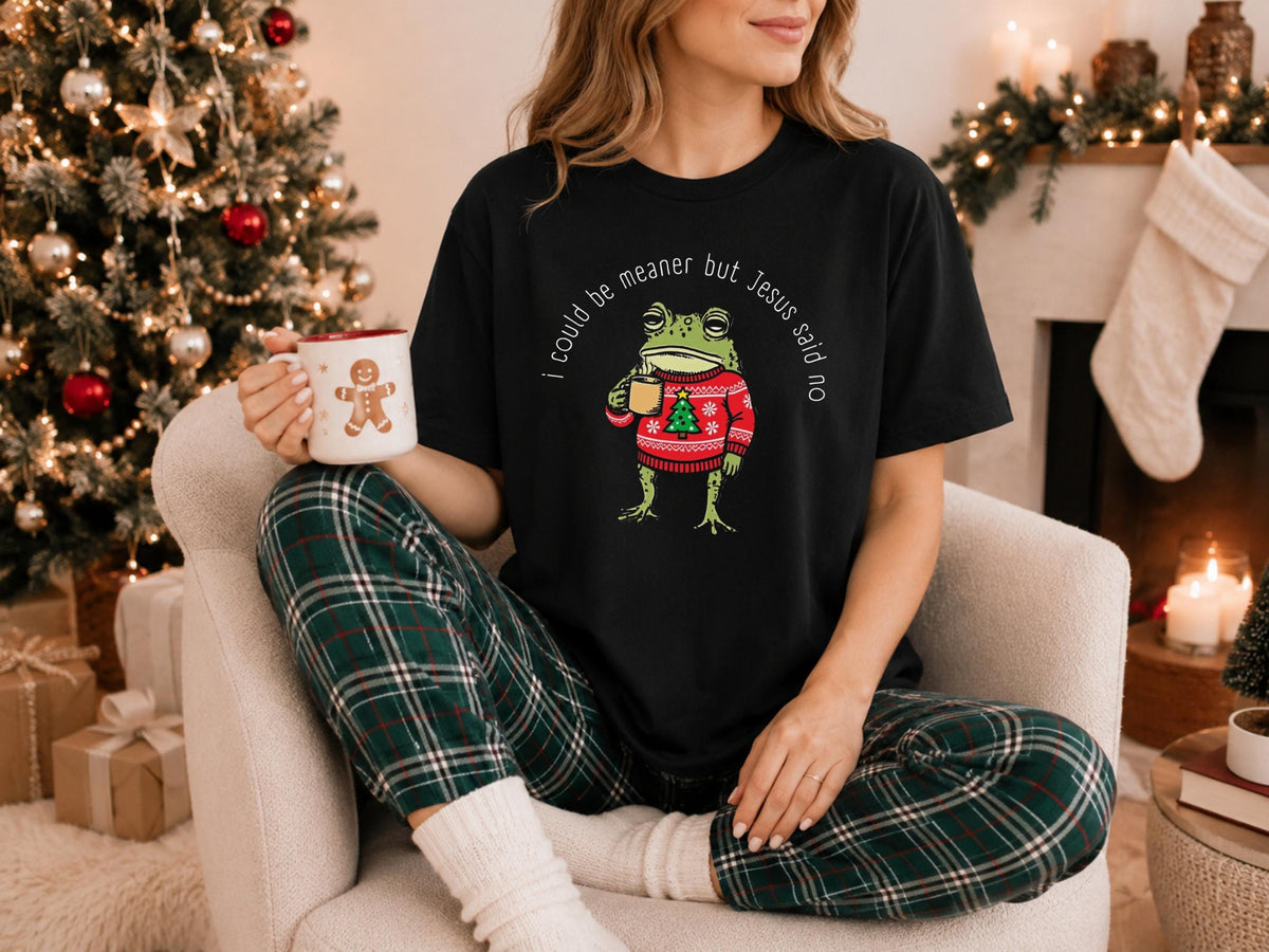Funny Christmas Frog Shirt, I Could Be Meaner But Jesus Said Vintage Holiday Tee, Christian Christmas Gift, Cozy Unisex Graphic Top