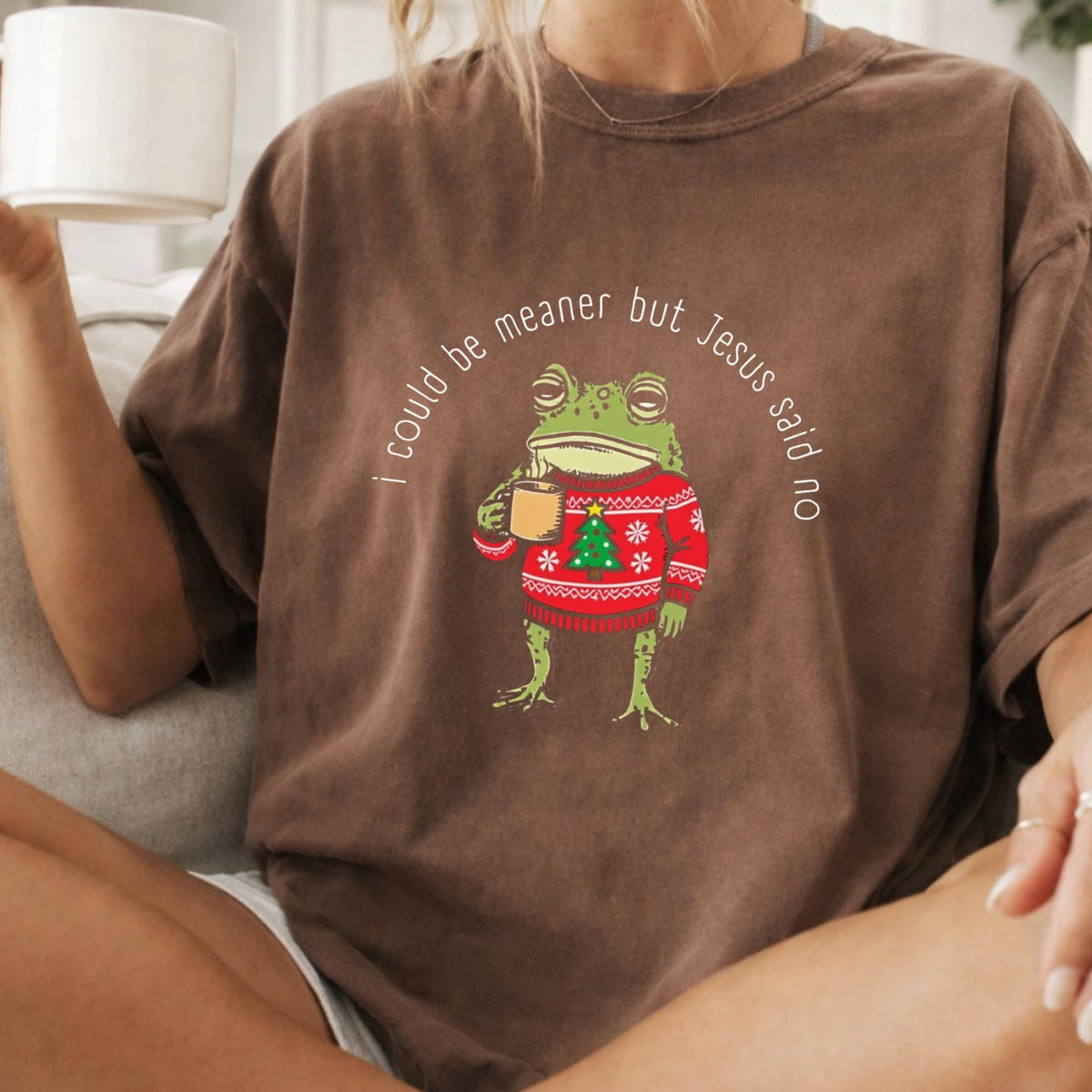Funny Christmas Frog Shirt, I Could Be Meaner But Jesus Said Vintage Holiday Tee, Christian Christmas Gift, Cozy Unisex Graphic Top