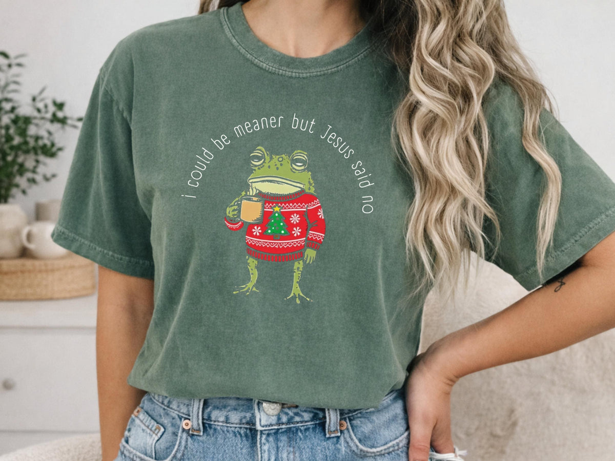 Funny Christmas Frog Shirt, I Could Be Meaner But Jesus Said Vintage Holiday Tee, Christian Christmas Gift, Cozy Unisex Graphic Top