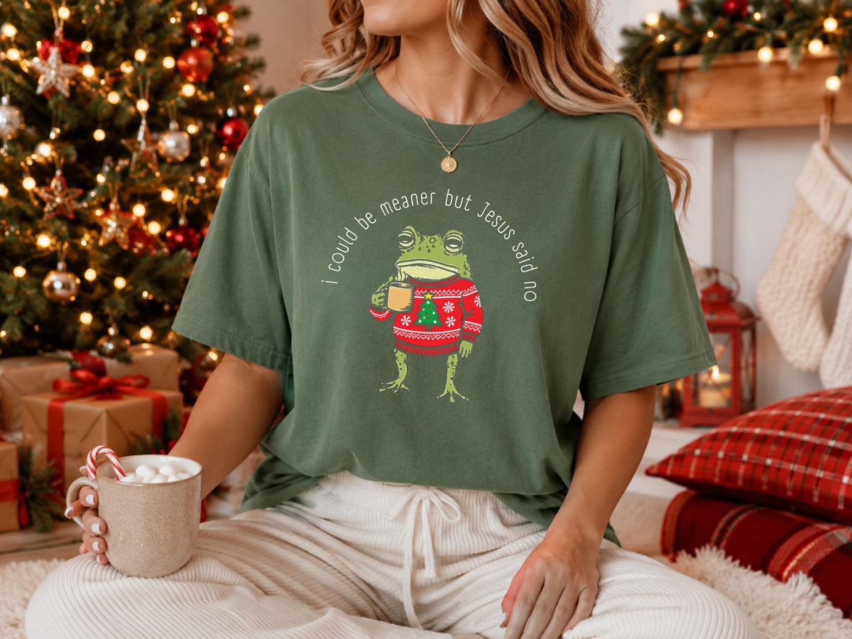Funny Christmas Frog Shirt, I Could Be Meaner But Jesus Said Vintage Holiday Tee, Christian Christmas Gift, Cozy Unisex Graphic Top