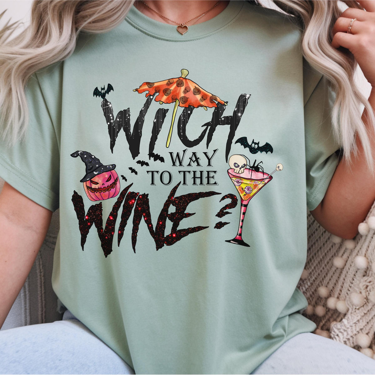 Witch Way to the Wine Sweatshirt, Halloween Witchy Crewneck, Spooky Pumpkin Martini Shirt, Gothic Autumn Party Gift for Wine Lovers
