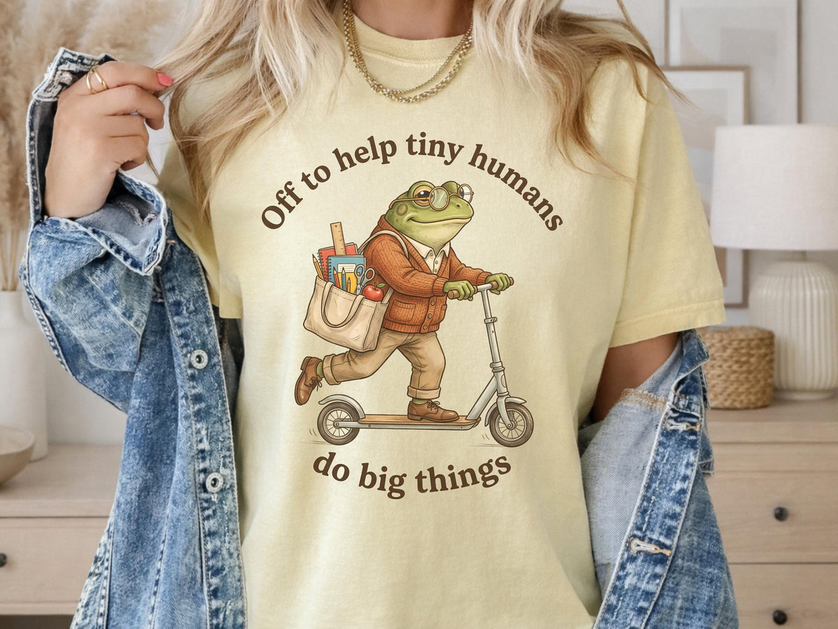 Off to Help Tiny Humans Sweatshirt, Funny Frog Teacher Crewneck, School Staff Gift, Educator Pullover, Do Big Things Sweater Gift Idea