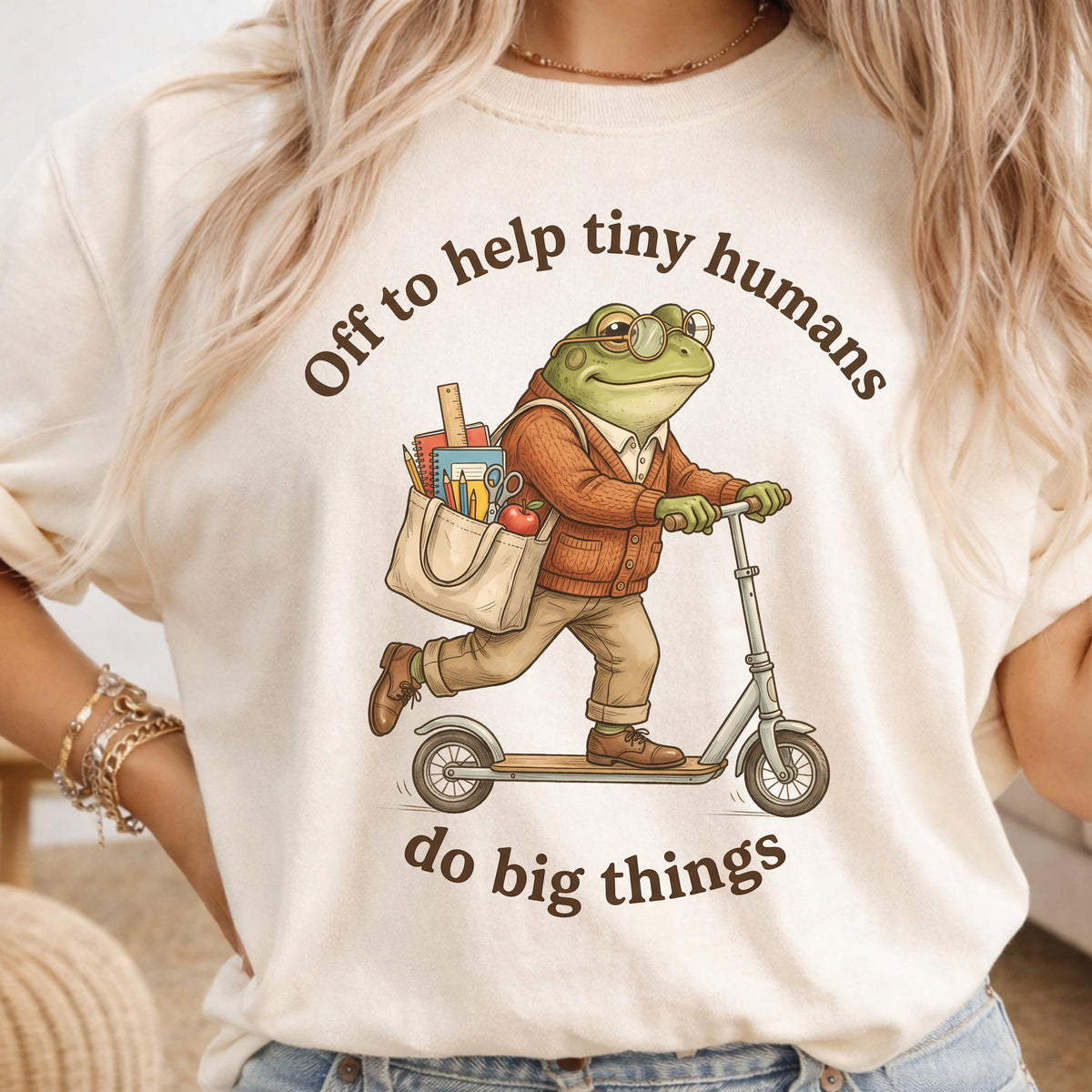 Off to Help Tiny Humans Sweatshirt, Funny Frog Teacher Crewneck, School Staff Gift, Educator Pullover, Do Big Things Sweater Gift Idea