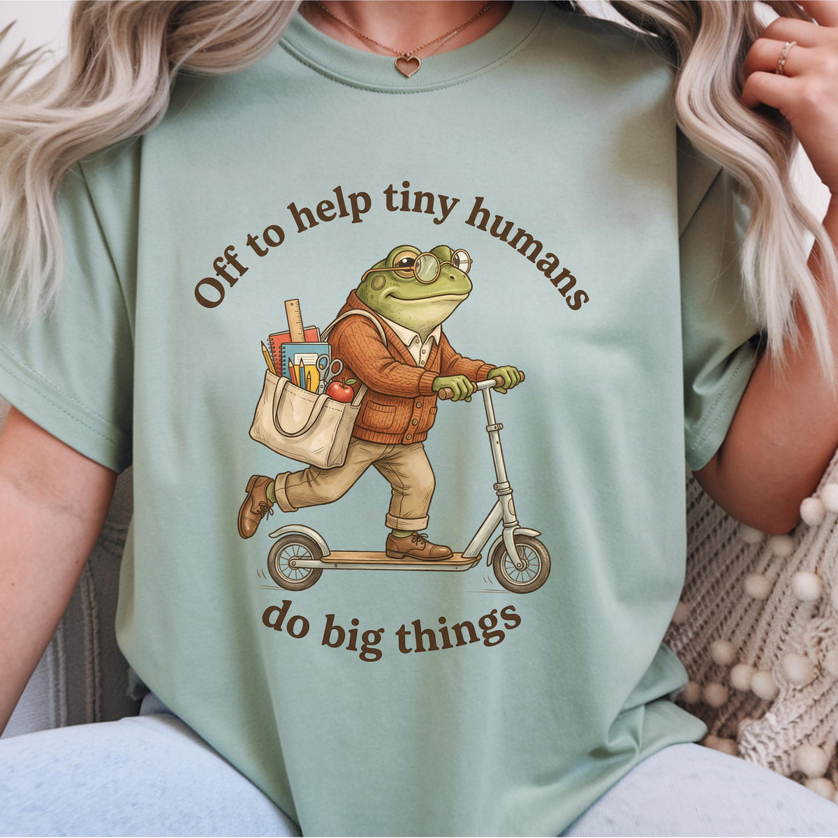 Off to Help Tiny Humans Sweatshirt, Funny Frog Teacher Crewneck, School Staff Gift, Educator Pullover, Do Big Things Sweater Gift Idea