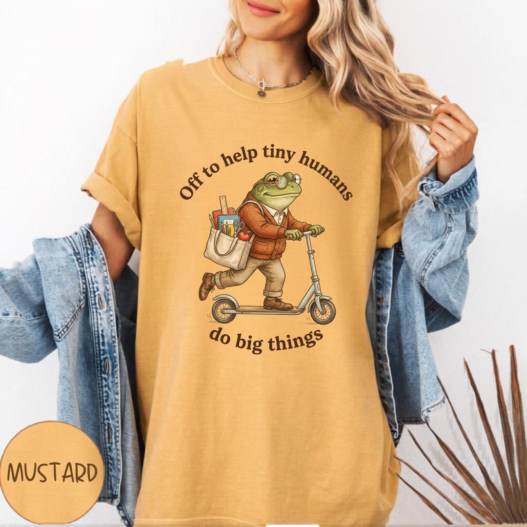 Off to Help Tiny Humans Sweatshirt, Funny Frog Teacher Crewneck, School Staff Gift, Educator Pullover, Do Big Things Sweater Gift Idea