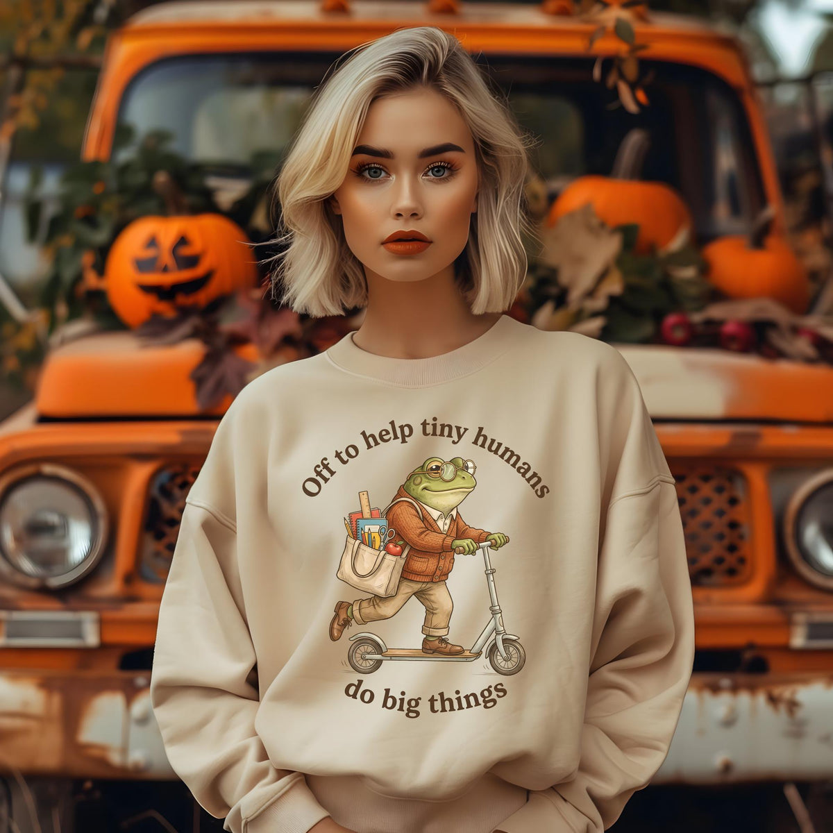 Off to Help Tiny Humans Sweatshirt, Funny Frog Teacher Crewneck, School Staff Gift, Educator Pullover, Do Big Things Sweater Gift Idea