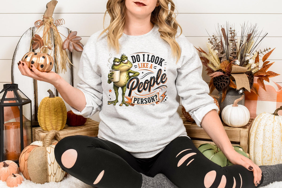 Do I Look Like a People Person Sweatshirt, Funny Frog Coffee Crewneck, Introvert Humor Pullover, Sarcastic Gift for Coffee Lovers and Cowork