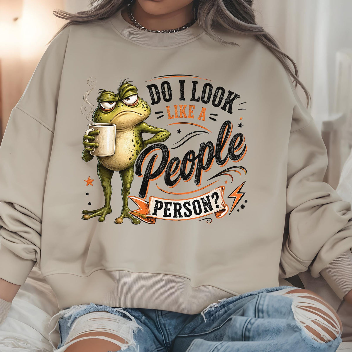 Do I Look Like a People Person Sweatshirt, Funny Frog Coffee Crewneck, Introvert Humor Pullover, Sarcastic Gift for Coffee Lovers and Cowork