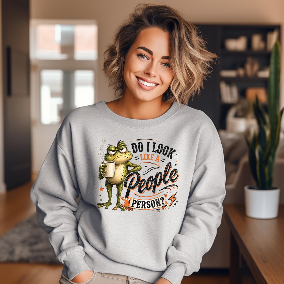 Do I Look Like a People Person Sweatshirt, Funny Frog Coffee Crewneck, Introvert Humor Pullover, Sarcastic Gift for Coffee Lovers and Cowork