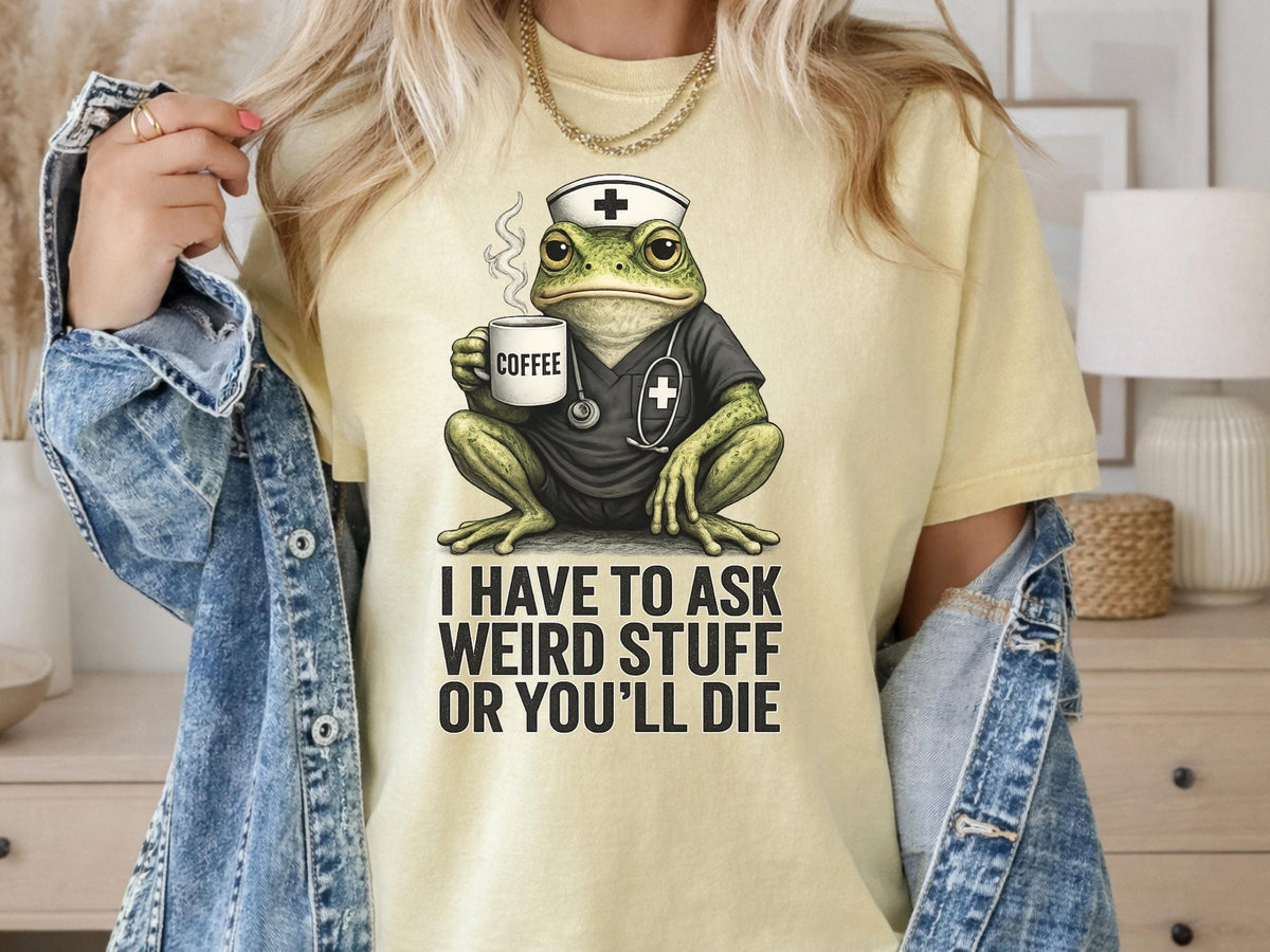 Funny Frog Nurse Sweatshirt, Coffee Frog Medical Crewneck, Weird Nurse Humor Pullover, Cute Healthcare Worker Gift, Dark Humor Apparel