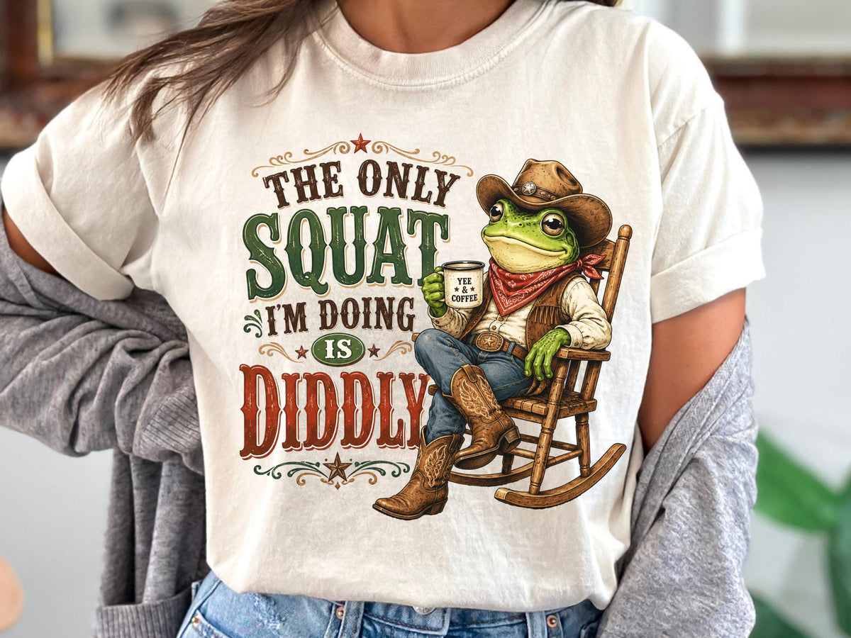 The Only Squat I'm Doing Is Diddly Sweatshirt, Funny Frog Cowboy Crewneck T Shirt, Country Western Gym Humor Gift for Squat Lovers and Daddi
