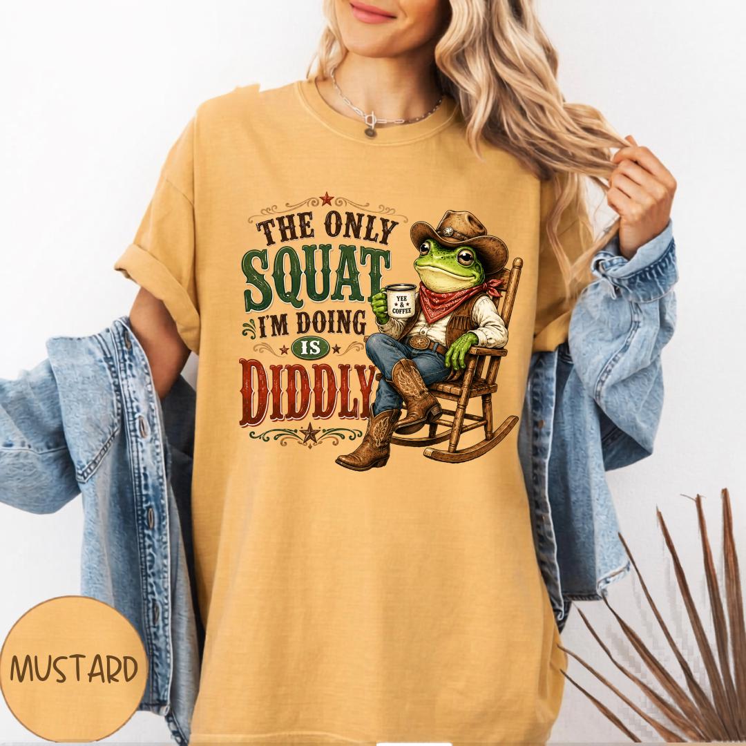 The Only Squat I'm Doing Is Diddly Sweatshirt, Funny Frog Cowboy Crewneck T Shirt, Country Western Gym Humor Gift for Squat Lovers and Daddi