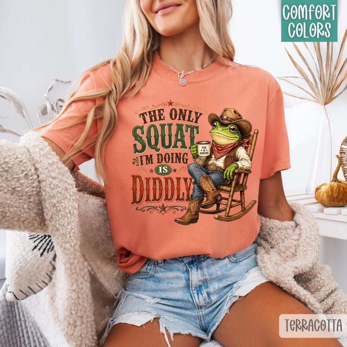 The Only Squat I'm Doing Is Diddly Sweatshirt, Funny Frog Cowboy Crewneck T Shirt, Country Western Gym Humor Gift for Squat Lovers and Daddi