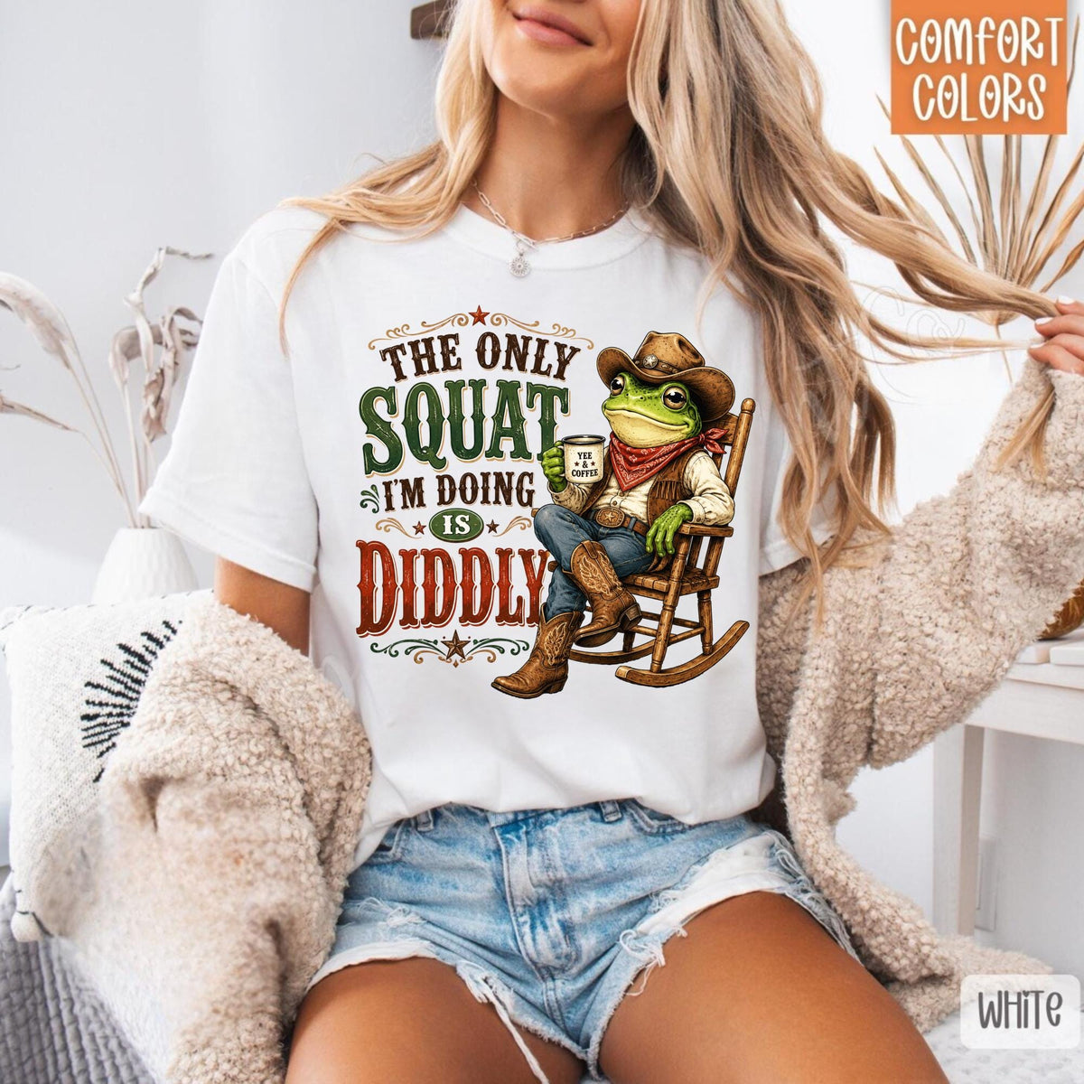 The Only Squat I'm Doing Is Diddly Sweatshirt, Funny Frog Cowboy Crewneck T Shirt, Country Western Gym Humor Gift for Squat Lovers and Daddi