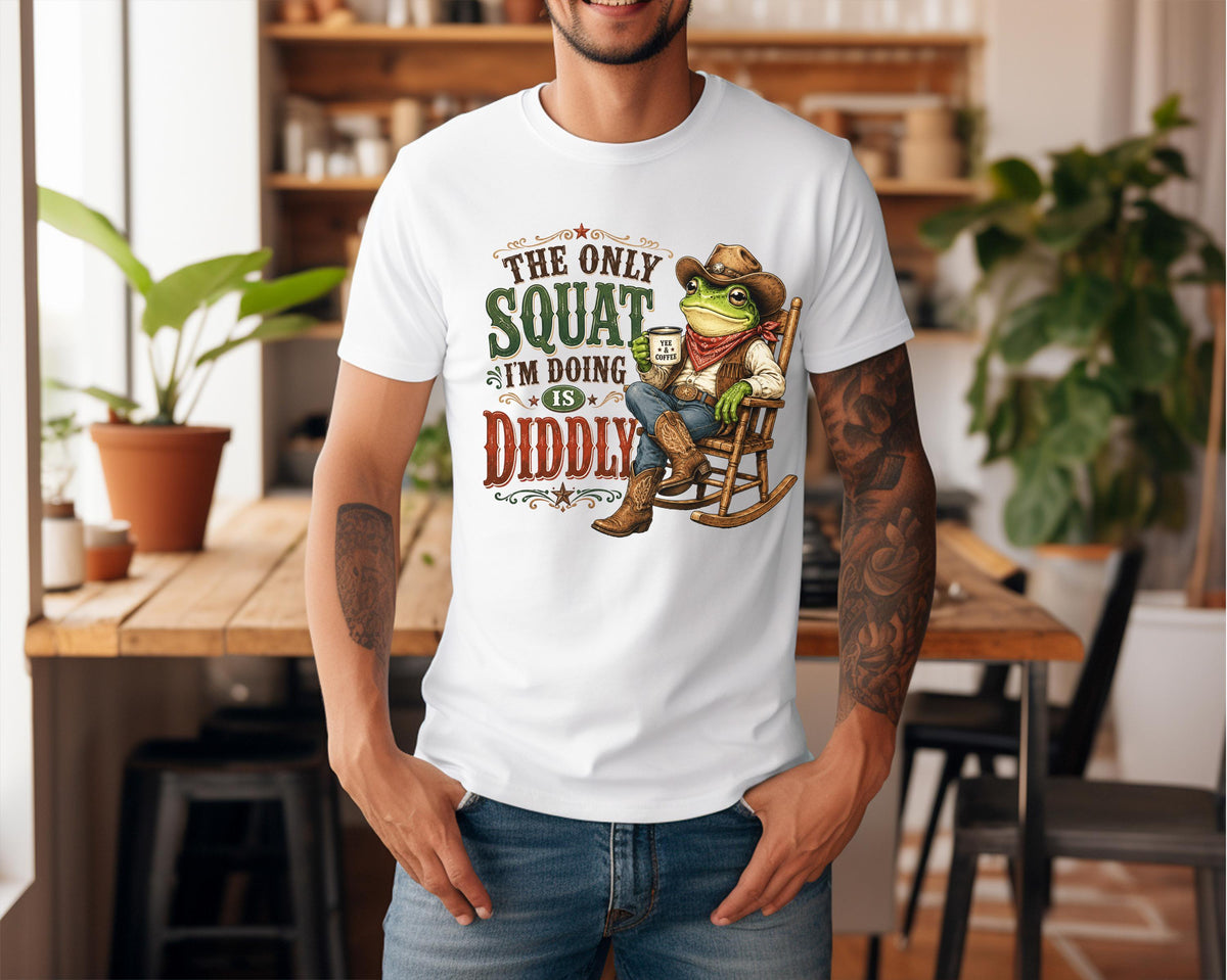 The Only Squat I'm Doing Is Diddly Sweatshirt, Funny Frog Cowboy Crewneck T Shirt, Country Western Gym Humor Gift for Squat Lovers and Daddi