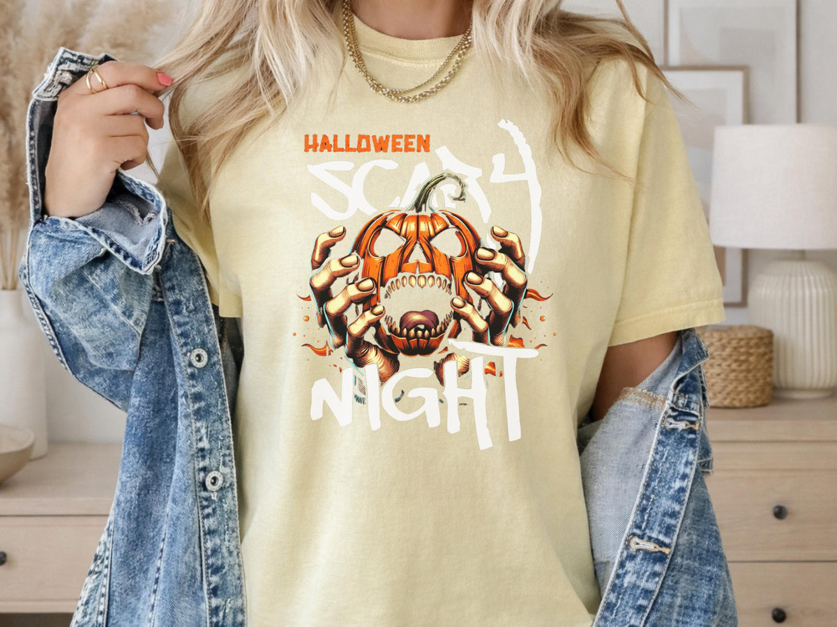 Halloween Scary Night Sweatshirt, Pumpkin Horror Crewneck, Spooky Jack O Lantern Shirt, Haunted Halloween Pullover for Fall Parties