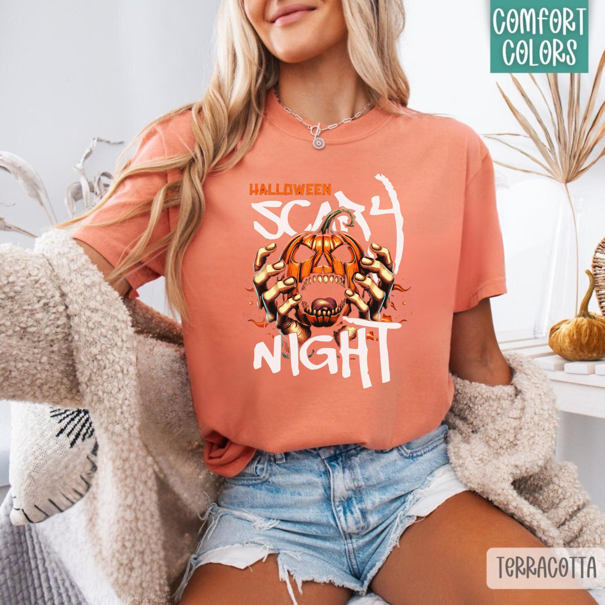 Halloween Scary Night Sweatshirt, Pumpkin Horror Crewneck, Spooky Jack O Lantern Shirt, Haunted Halloween Pullover for Fall Parties
