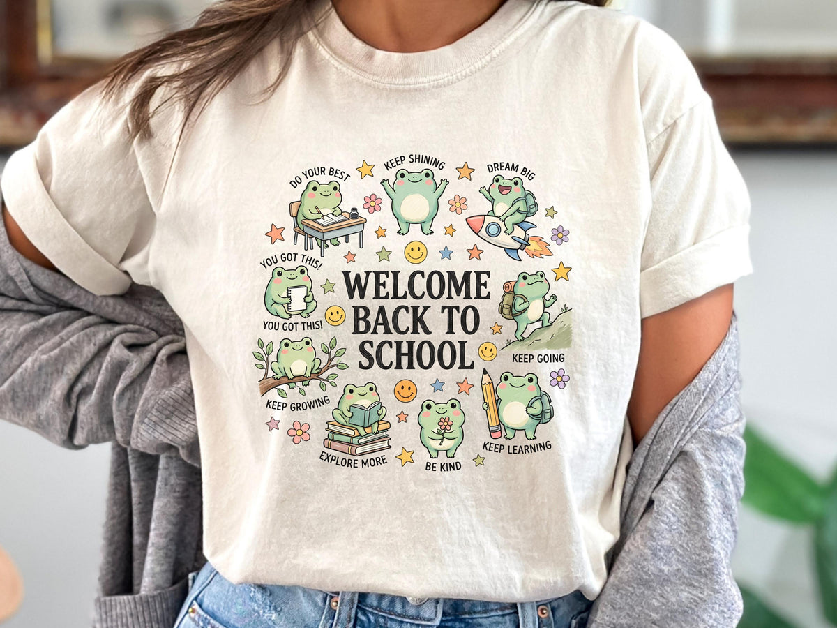 Back to School Frog Sweatshirt, Cute Teacher Gift, Encouraging School Crewneck, Bookish Student Pullover, Kawaii Frog School Gift for Kids