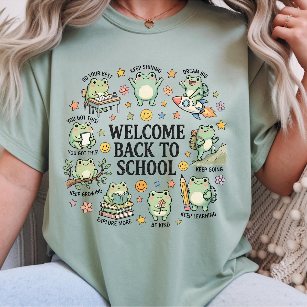 Back to School Frog Sweatshirt, Cute Teacher Gift, Encouraging School Crewneck, Bookish Student Pullover, Kawaii Frog School Gift for Kids