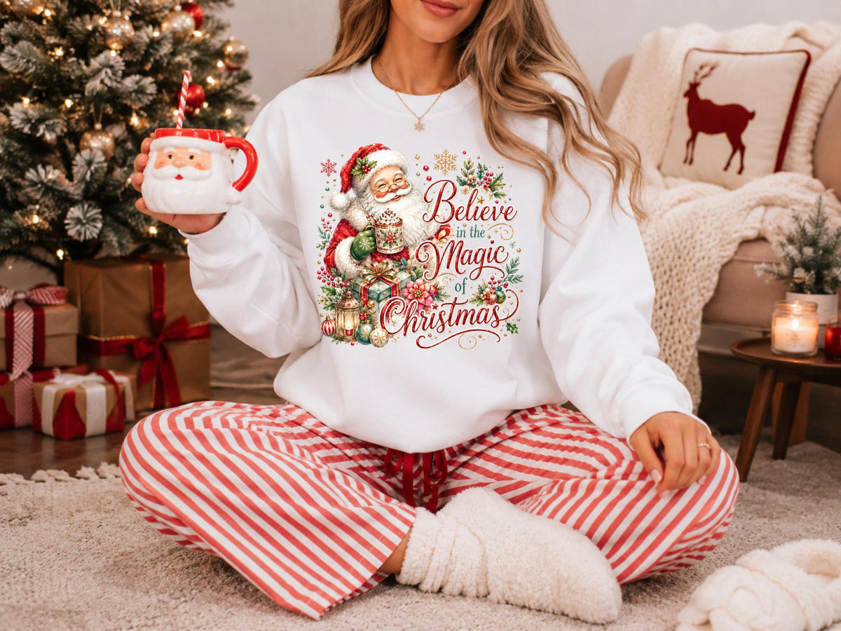 Believe in the Magic of Christmas Sweatshirt, Santa Holiday Crewneck, Festive Christmas Gift, Winter Family Sweater, Xmas Pullover
