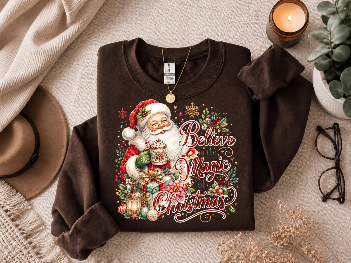Believe in the Magic of Christmas Sweatshirt, Santa Holiday Crewneck, Festive Christmas Gift, Winter Family Sweater, Xmas Pullover