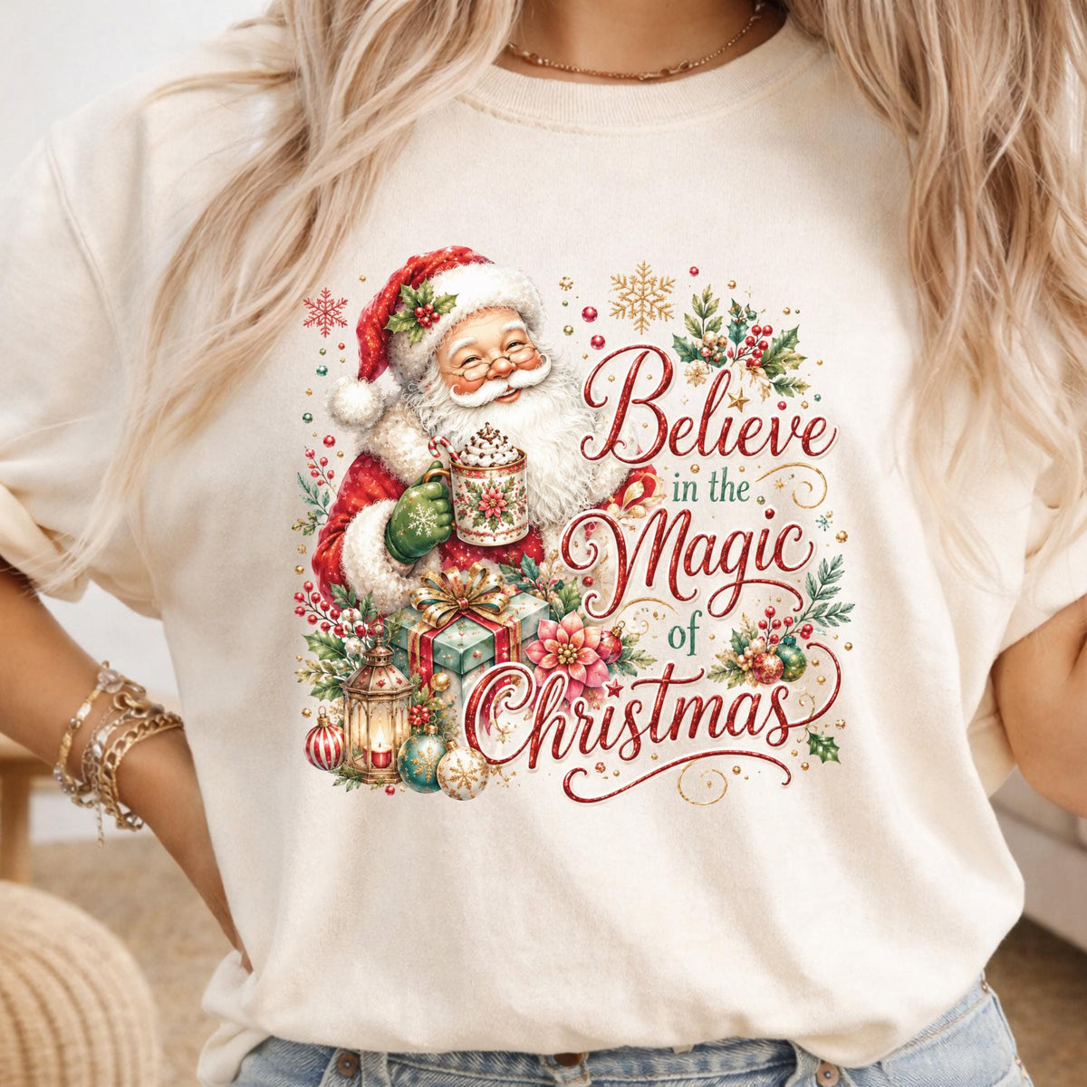 Believe in the Magic of Christmas Sweatshirt, Santa Holiday Crewneck, Festive Christmas Gift, Winter Family Sweater, Xmas Pullover