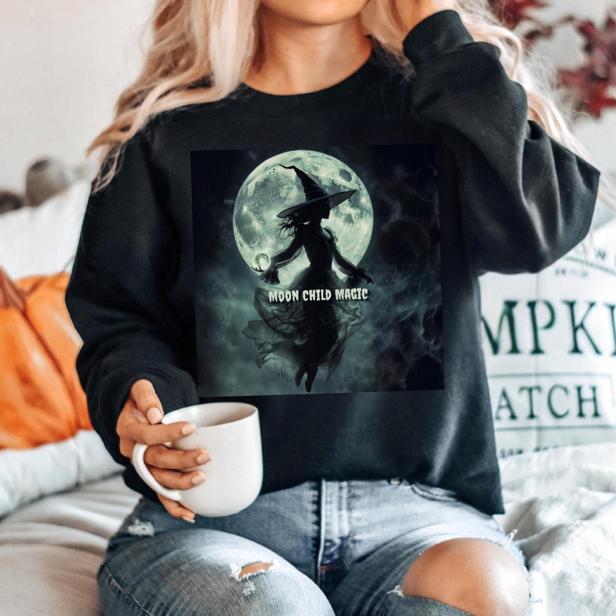 Moon Child Magic Sweatshirt, Witchy Moon Crewneck, Mystical Witch Sweatshirt, Gothic Fantasy Pullover, Celestial Halloween Gift Idea