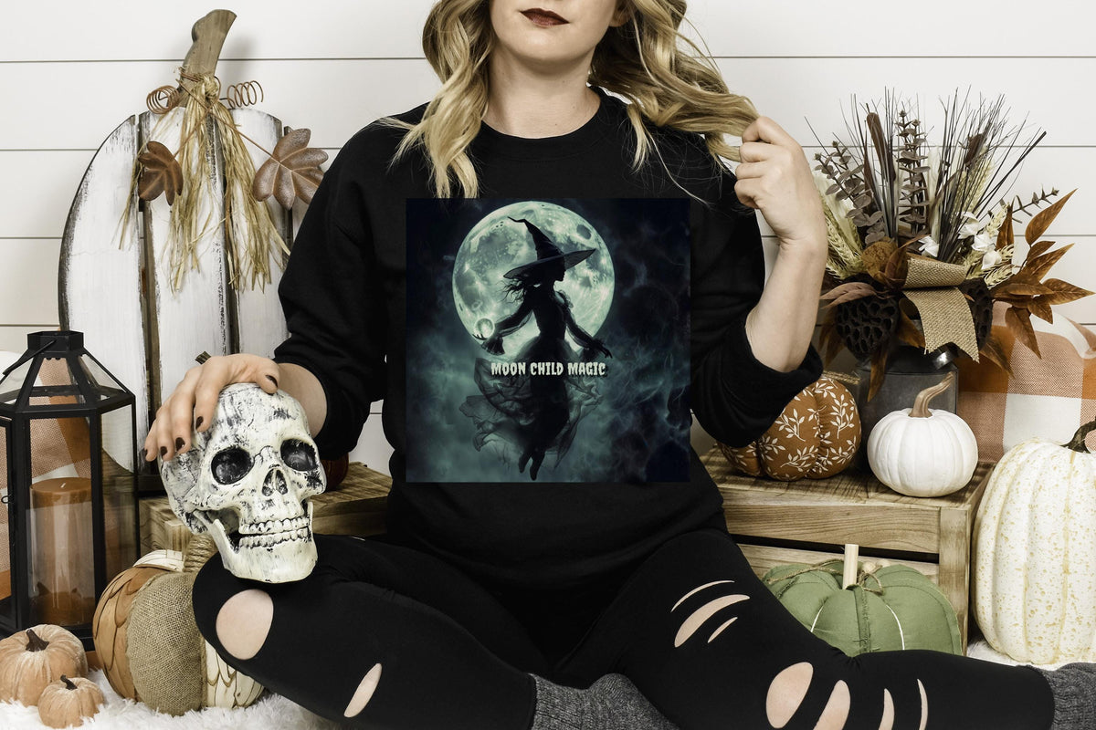 Moon Child Magic Sweatshirt, Witchy Moon Crewneck, Mystical Witch Sweatshirt, Gothic Fantasy Pullover, Celestial Halloween Gift Idea