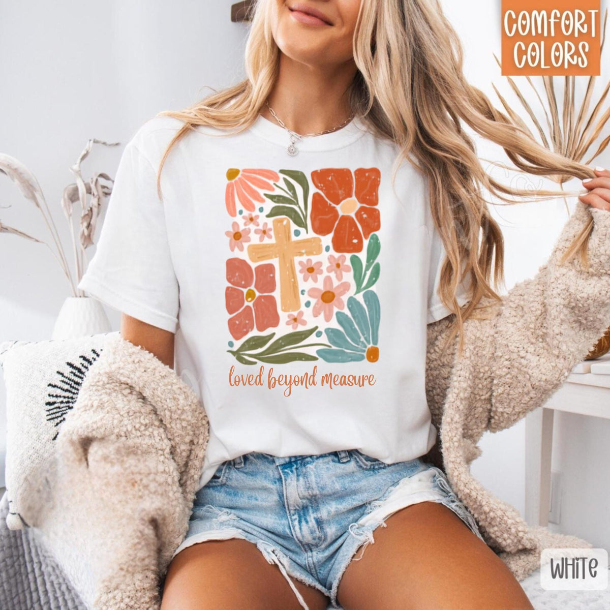Loved Beyond Measure Sweatshirt, Floral Cross Crewneck, Christian Faith Gift, Inspirational Religious Pullover, Unisex Cozy Top Gift
