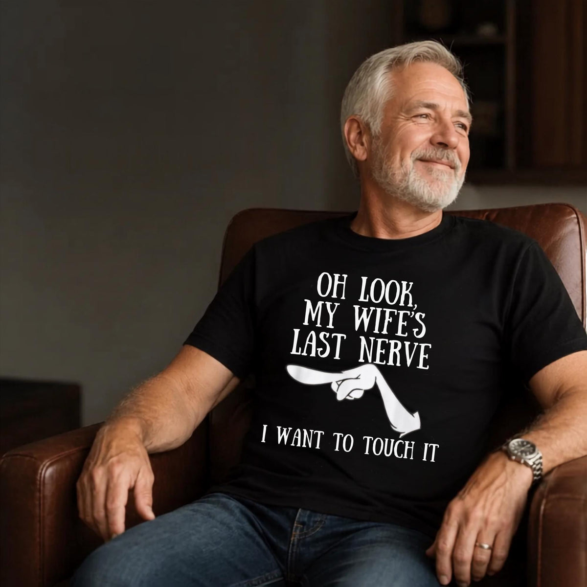Funny Men's T Shirt Wife's Last Nerve Shirt, Sarcastic Marriage Tee, Pointing Finger Joke Shirt, Husband Humor Gift, Couples Statement Shirt
