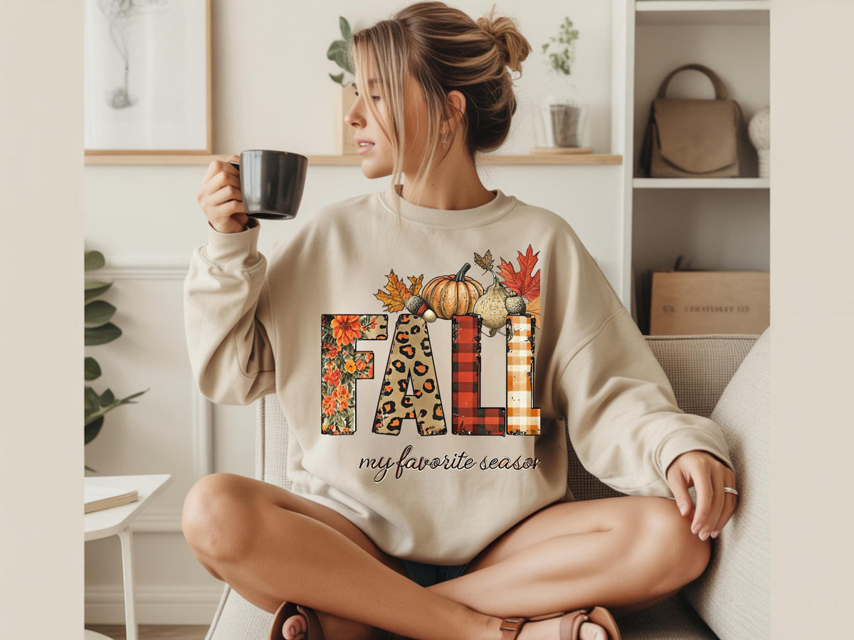 Fall Sweatshirt, Autumn Graphic Crewneck, Pumpkin Leaf Sweatshirt, Harvest Season Pullover, Cozy Thanksgiving Outfit, Fall Gift Idea
