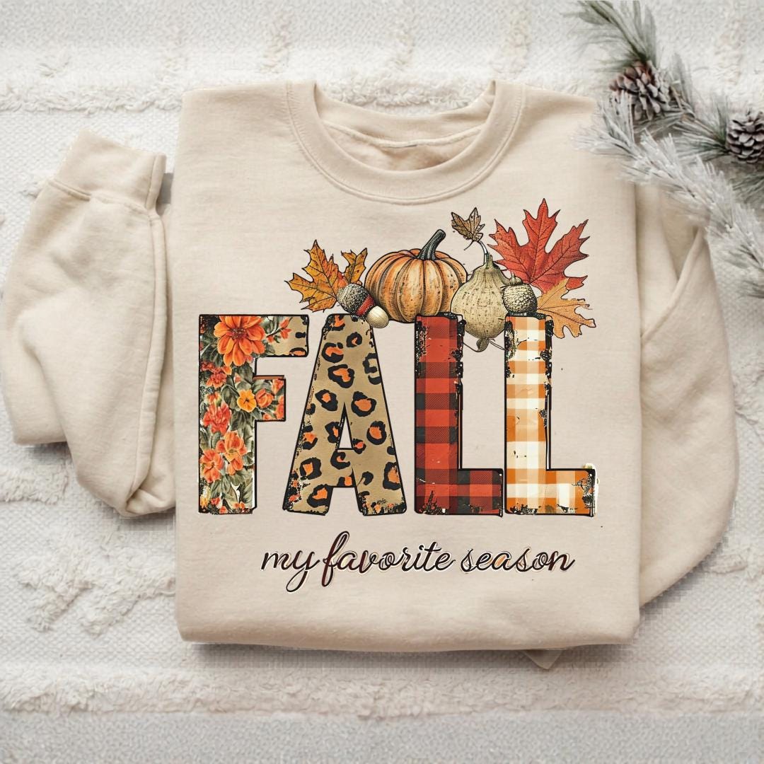 Fall Sweatshirt, Autumn Graphic Crewneck, Pumpkin Leaf Sweatshirt, Harvest Season Pullover, Cozy Thanksgiving Outfit, Fall Gift Idea