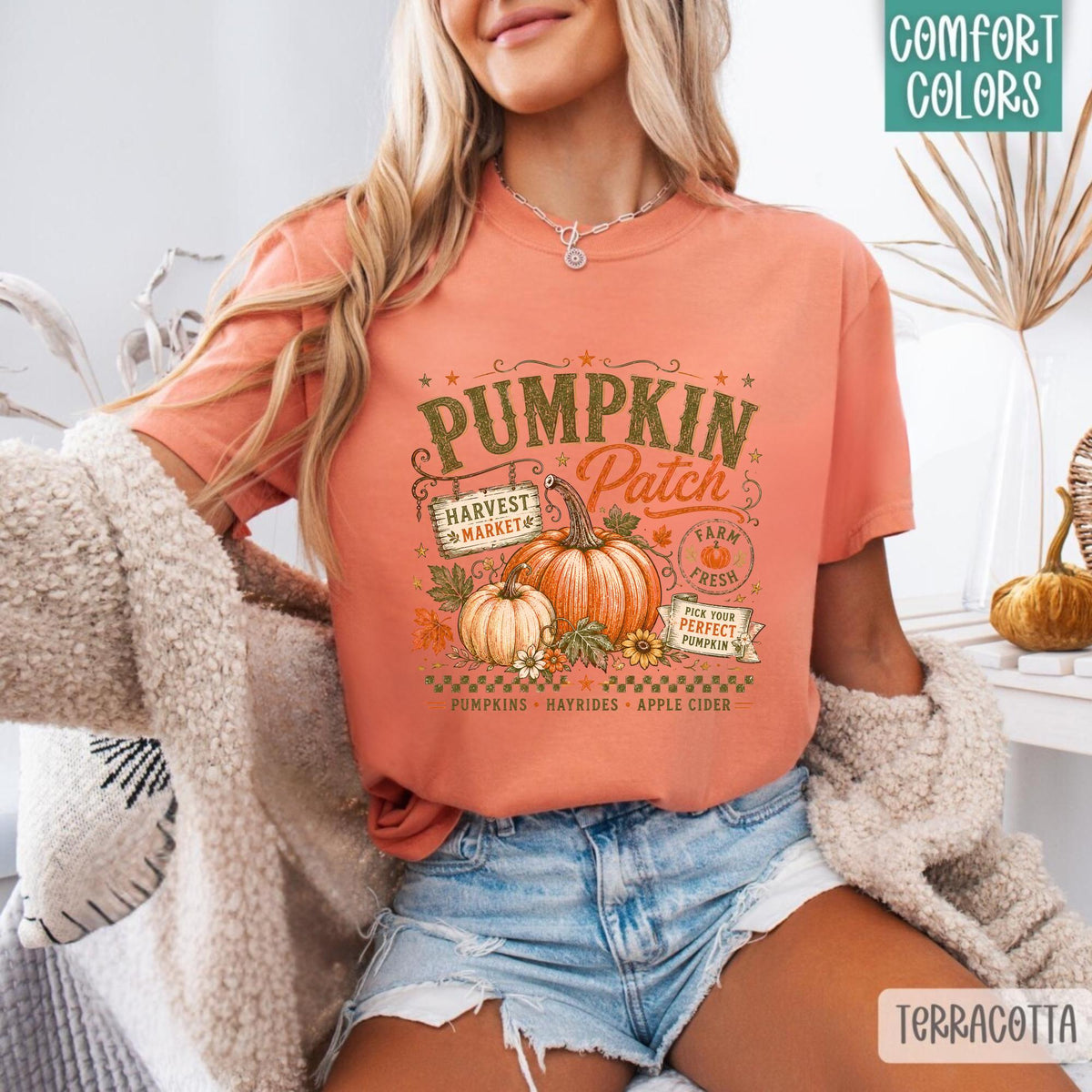 Pumpkin Patch Sweatshirt, Fall Harvest Market Crewneck, Farm Fresh Pumpkin Season Pullover, Hayride Apple Cider Autumn Gift Idea Cozy