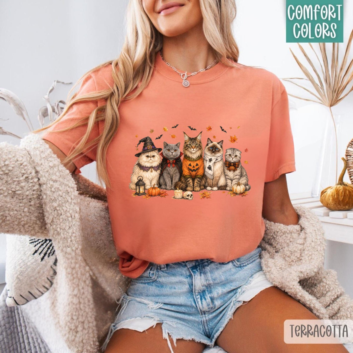 Halloween Cat Sweatshirt, Cute Spooky Cats Crewneck, Witch Kitty Pumpkin Shirt, Autumn Fall Feline Gift for Cat Lovers and Cozy Nights